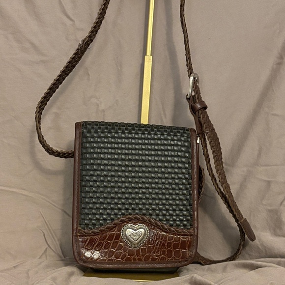 Brighton Handbags - Brighton Brown and Black Woven Crossbody Bag- Retired. Braided Strap.